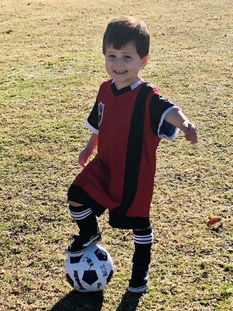 Ace, ready for soccer practice. 