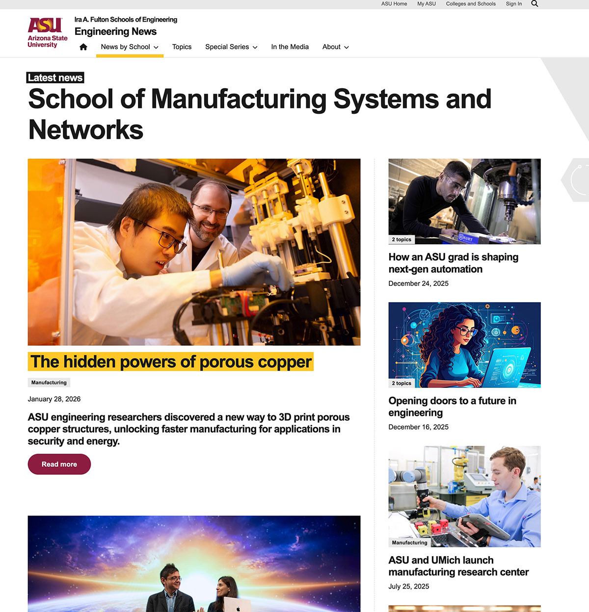 Screen capture for news.engineering.asu.edu